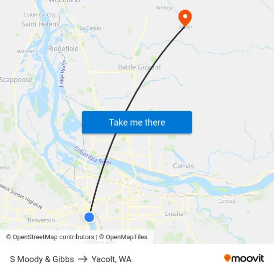 S Moody & Gibbs to Yacolt, WA map