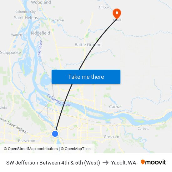 SW Jefferson Between 4th & 5th (West) to Yacolt, WA map