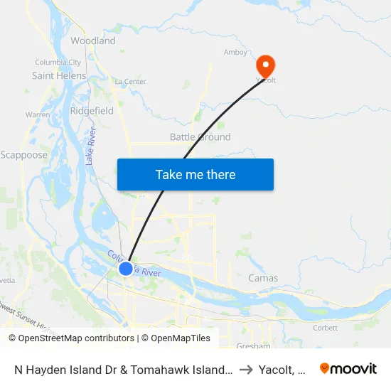 N Hayden Island Dr & Tomahawk Island Dr to Yacolt, WA map
