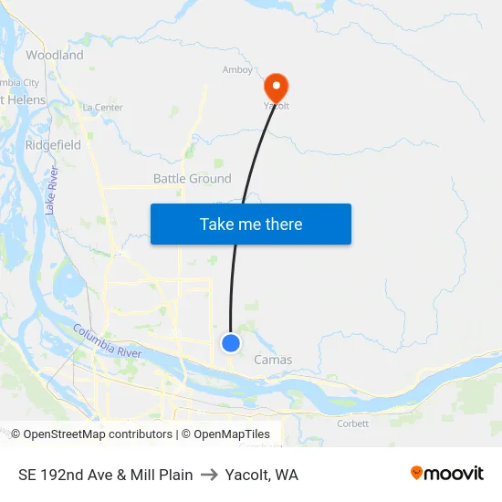 SE 192nd Ave & Mill Plain to Yacolt, WA map