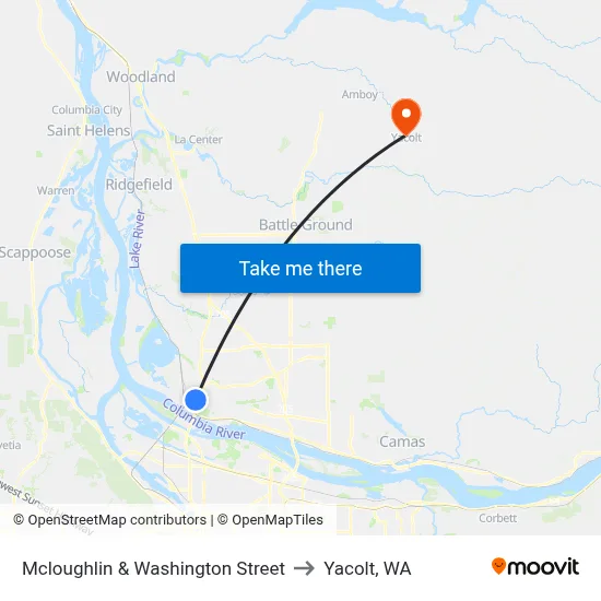 Mcloughlin & Washington Street to Yacolt, WA map
