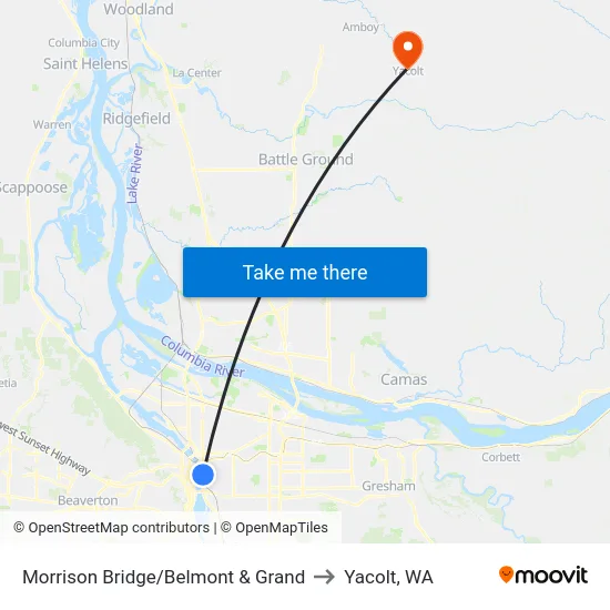Morrison Bridge/Belmont & Grand to Yacolt, WA map