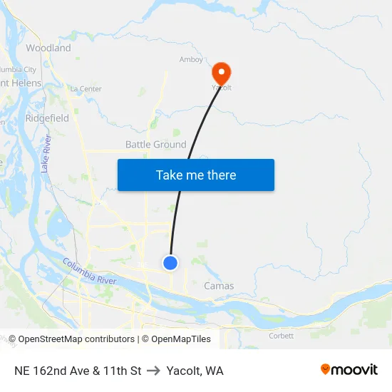 NE 162nd Ave & 11th St to Yacolt, WA map