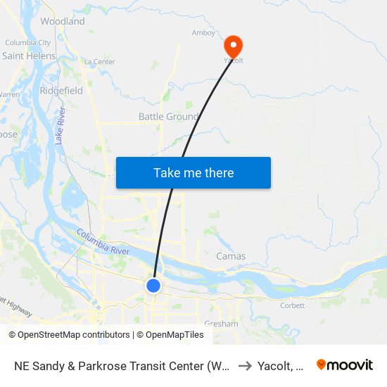 NE Sandy & Parkrose Transit Center (West) to Yacolt, WA map