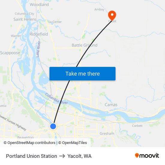 Portland Union Station to Yacolt, WA map