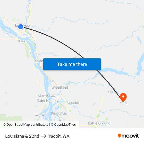 Louisiana & 22nd to Yacolt, WA map