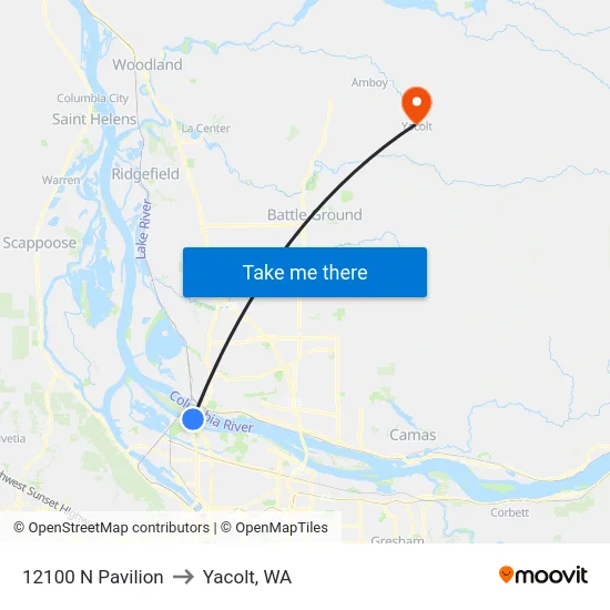12100 N Pavilion to Yacolt, WA map