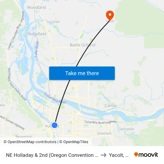 NE Holladay & 2nd (Oregon Convention Ctr) to Yacolt, WA map