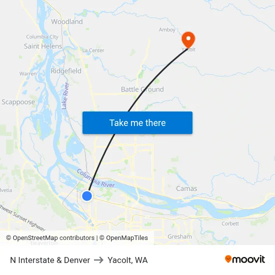 N Interstate & Denver to Yacolt, WA map