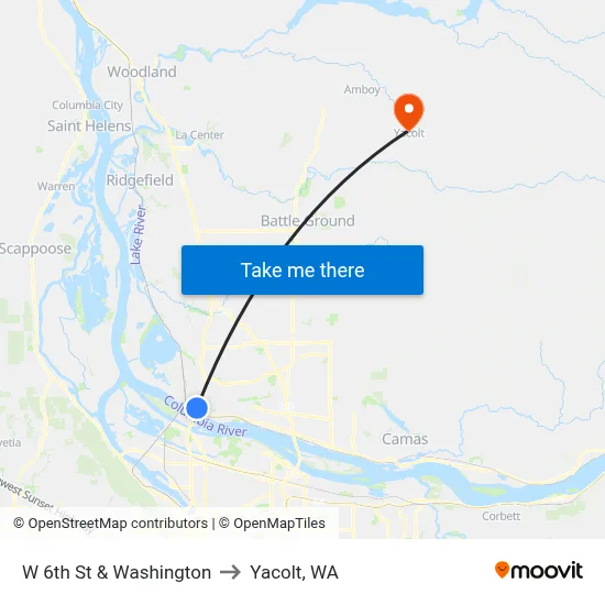 W 6th St & Washington to Yacolt, WA map