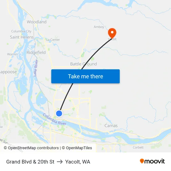 Grand Blvd & 20th St to Yacolt, WA map