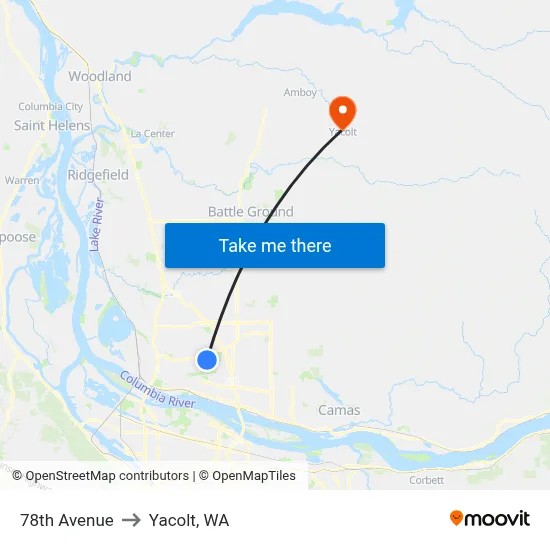 78th Avenue to Yacolt, WA map