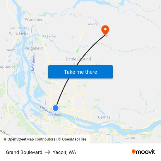 Grand Boulevard to Yacolt, WA map