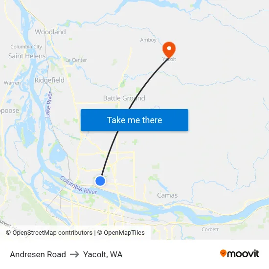 Andresen Road to Yacolt, WA map