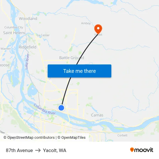 87th Avenue to Yacolt, WA map