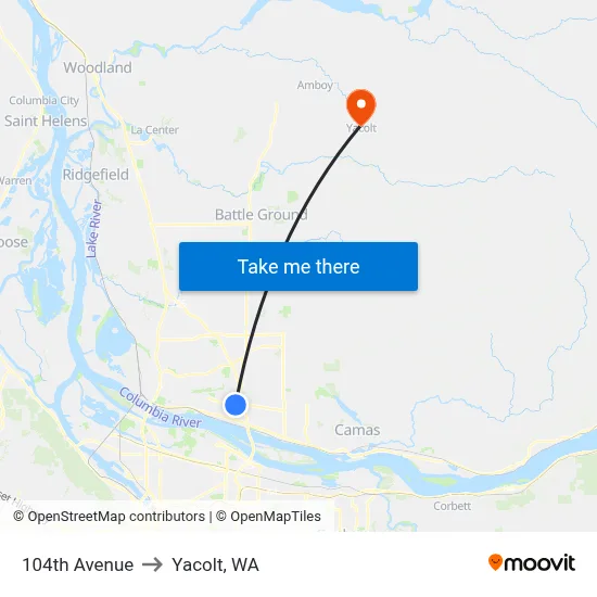 104th Avenue to Yacolt, WA map