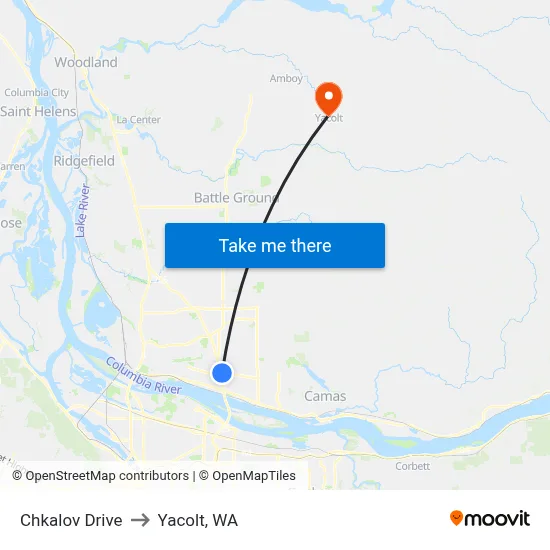 Chkalov Drive to Yacolt, WA map