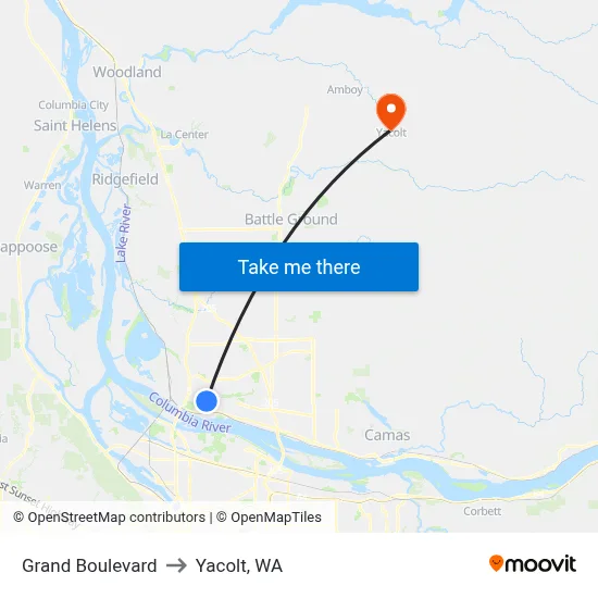 Grand Boulevard to Yacolt, WA map