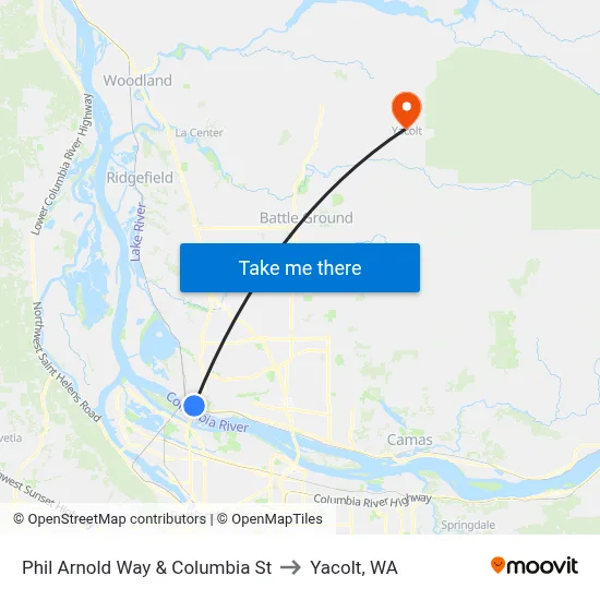 Phil Arnold Way & Columbia St to Yacolt, WA map