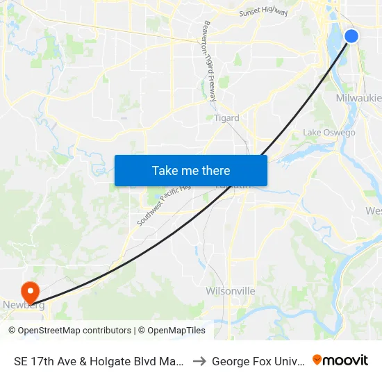 SE 17th Ave & Holgate Blvd Max Station to George Fox University map
