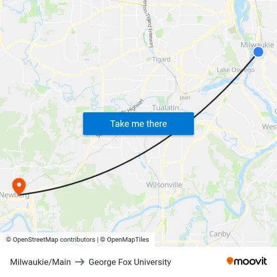 Milwaukie/Main to George Fox University map