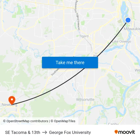 SE Tacoma & 13th to George Fox University map