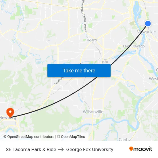 SE Tacoma Park & Ride to George Fox University map