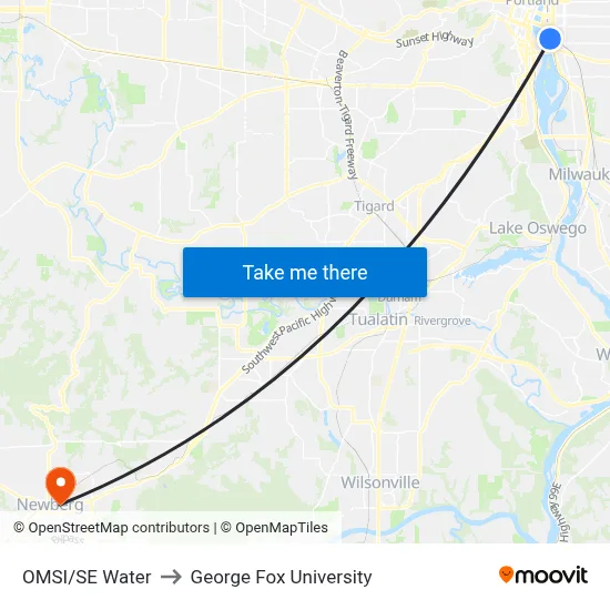 OMSI/SE Water to George Fox University map