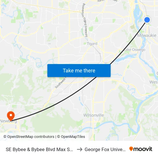 SE Bybee & Bybee Blvd Max Station to George Fox University map