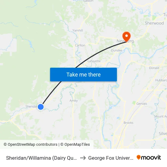 Sheridan/Willamina (Dairy Queen) to George Fox University map