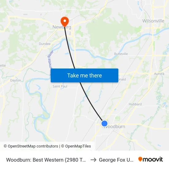 Woodburn: Best Western (2980 Tom Tennant Dr) to George Fox University map