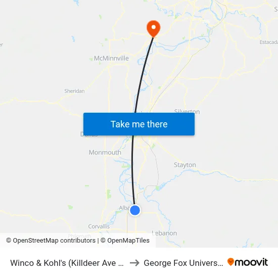 Winco & Kohl's (Killdeer Ave Se) to George Fox University map