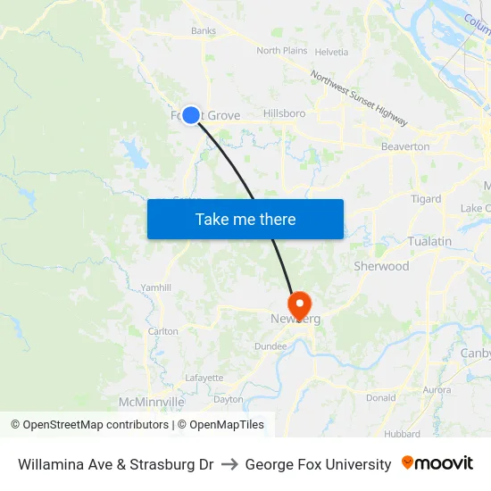 Willamina Ave & Strasburg Dr to George Fox University map