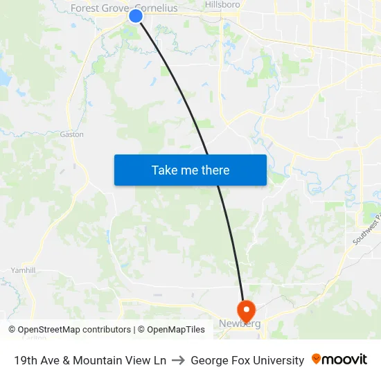 19th Ave & Mountain View Ln to George Fox University map