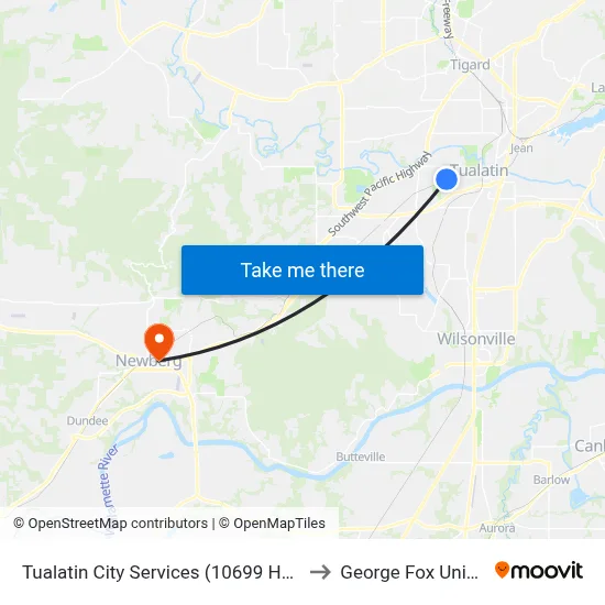 Tualatin City Services (10699 Herman Rd) to George Fox University map