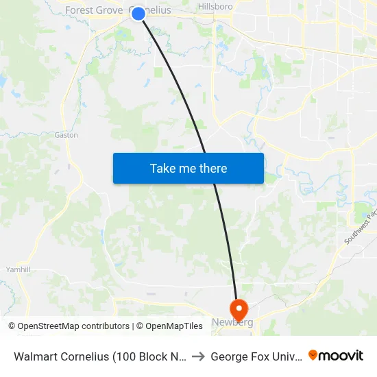 Walmart Cornelius (100 Block N 4th Ave) to George Fox University map