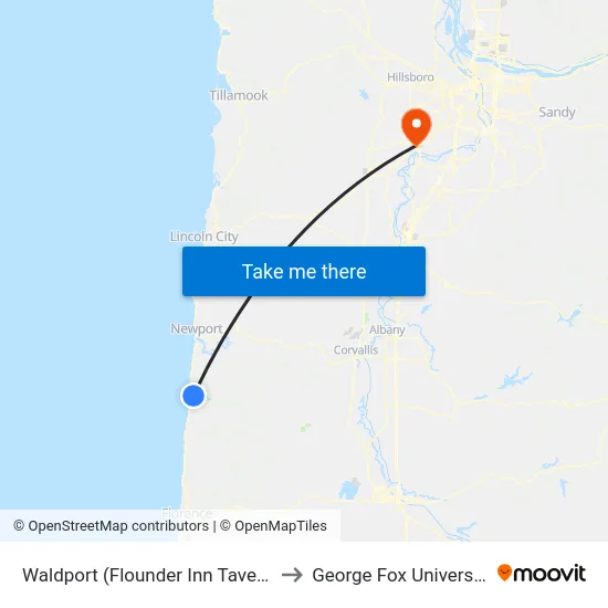 Waldport (Flounder Inn Tavern) to George Fox University map