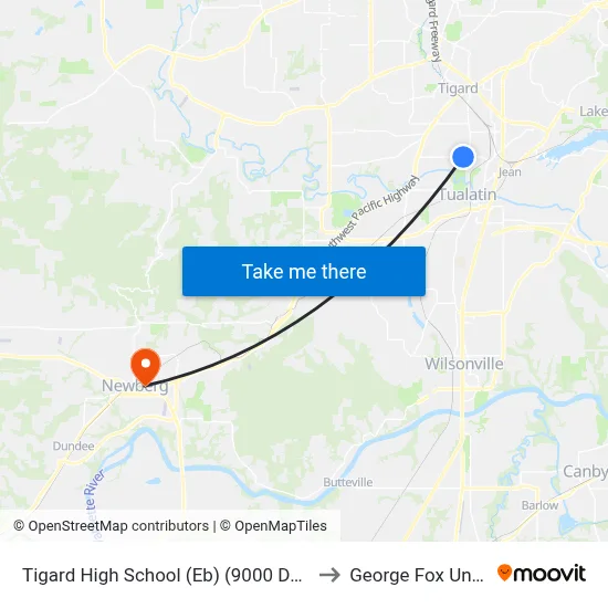 Tigard High School (Eb) (9000 Durham Road) to George Fox University map