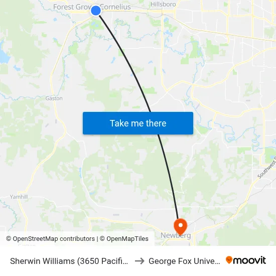 Sherwin Williams (3650 Pacific Ave) to George Fox University map