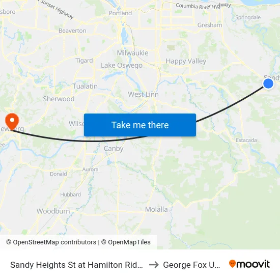 Sandy Heights St at Hamilton Ridge Playground to George Fox University map
