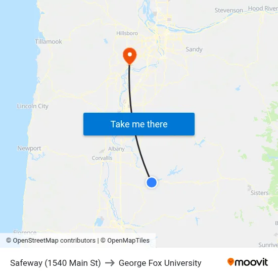 Safeway (1540 Main St) to George Fox University map