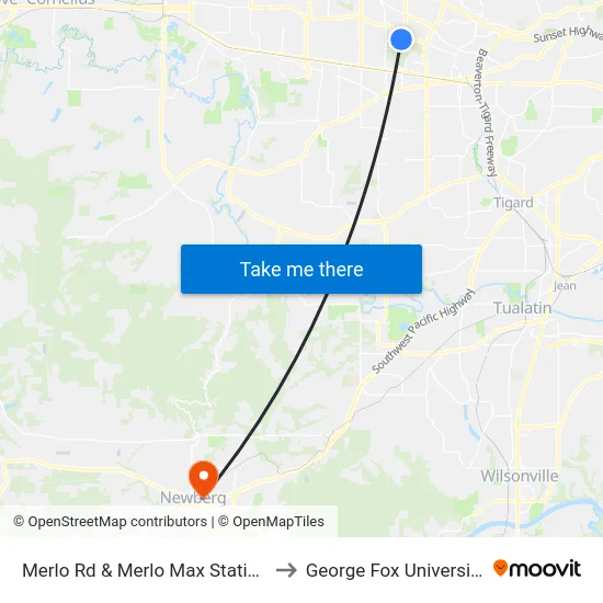 Merlo Rd & Merlo Max Station to George Fox University map