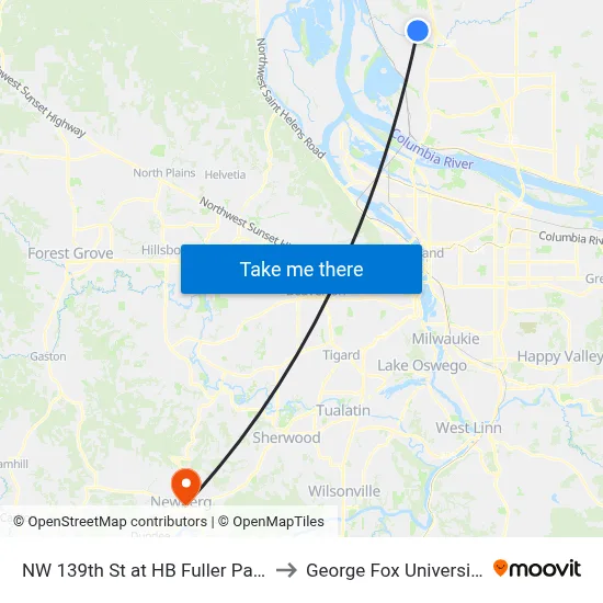 NW 139th St at HB Fuller Park to George Fox University map