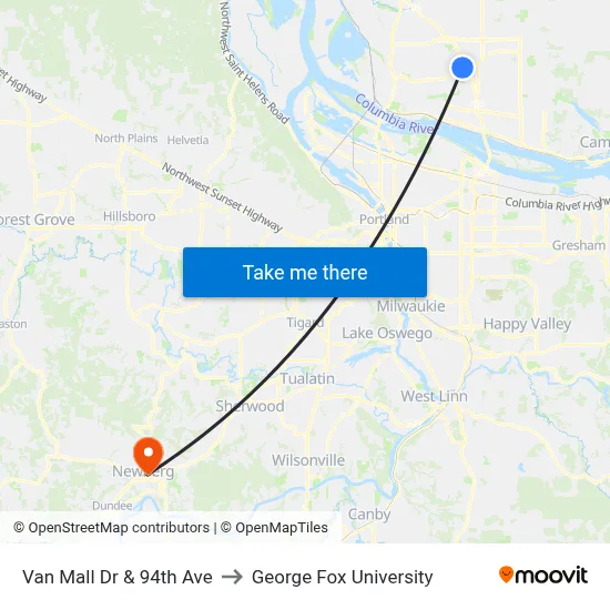 Van Mall Dr & 94th Ave to George Fox University map