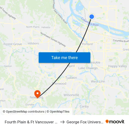 Fourth Plain & Ft Vancouver Wy to George Fox University map