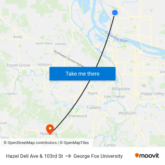Hazel Dell Ave & 103rd St to George Fox University map