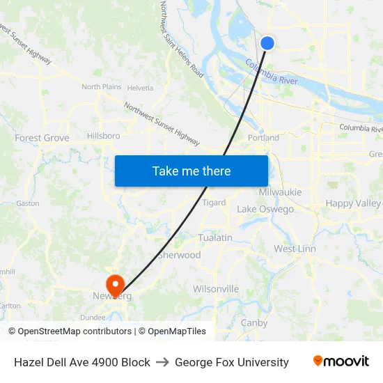 Hazel Dell Ave 4900 Block to George Fox University map
