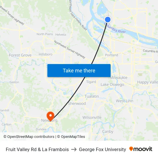 Fruit Valley Rd & La Frambois to George Fox University map