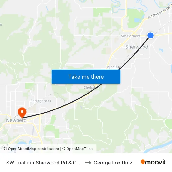 SW Tualatin-Sherwood Rd & Gerda Ln to George Fox University map