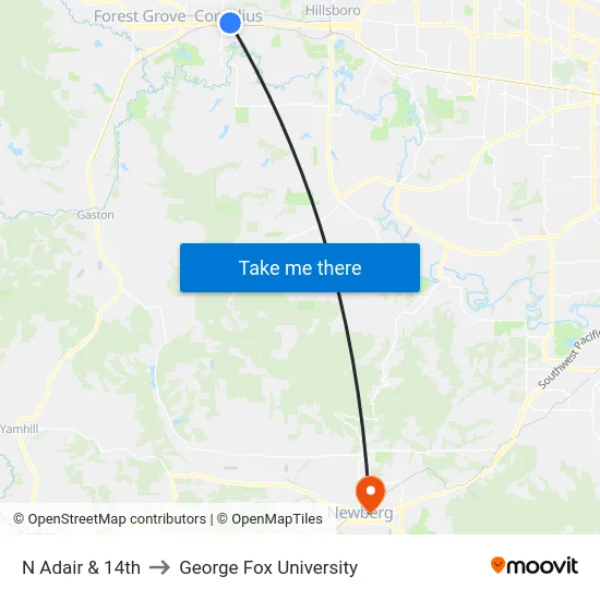 N Adair & 14th to George Fox University map